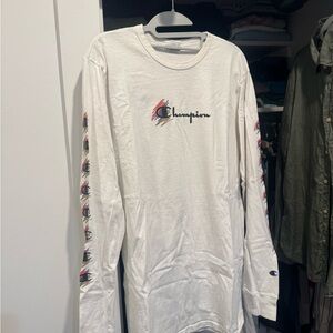 Champion White Graphic Long Sleeve Men's Tee